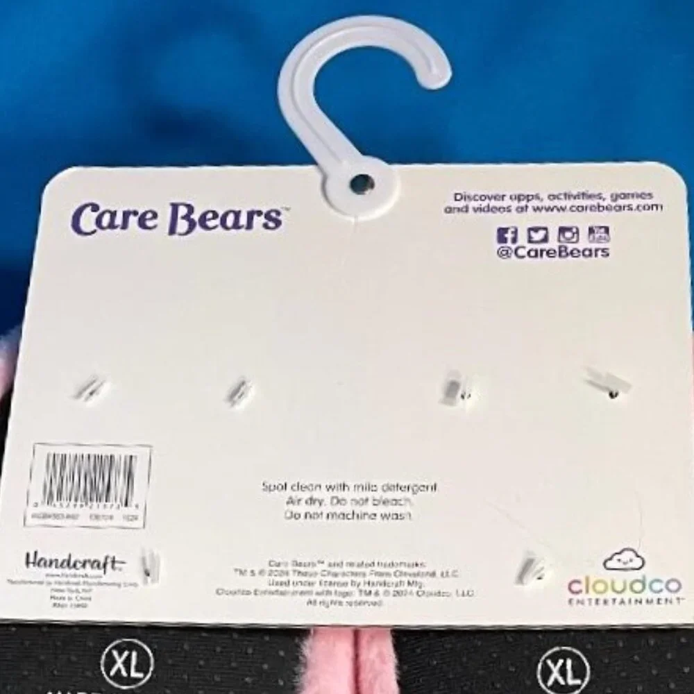 NWT & GREAT GIFT  ADORABLE CARE BEARS KIDS SLIPPERS SIZE XL 4 - 5 PINK ( CHEER )